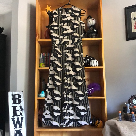 Striped Palm Print High Neck Culotte Jumpsuit SZ 4 - Picture 5 of 8